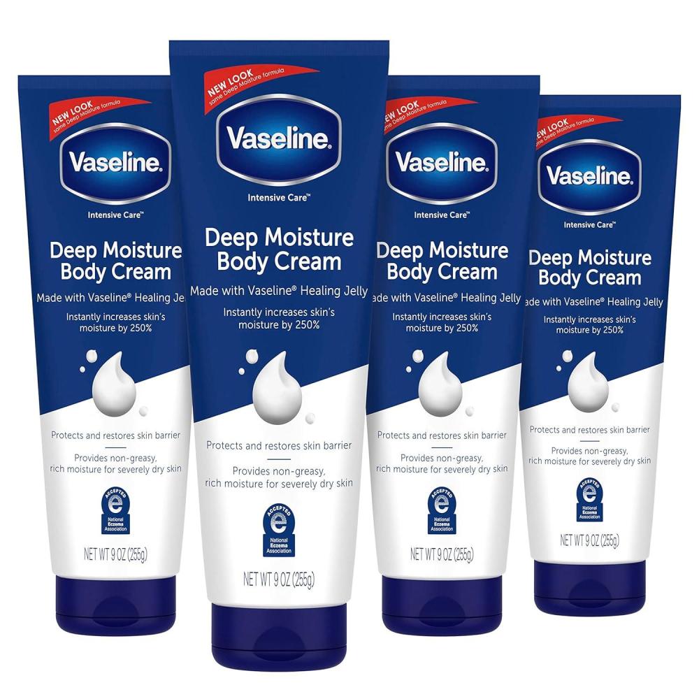imageVaseline Intensive Care Body Cream Deep Moisture 4 pk with Healing Petroleum Jelly ampamp Vitamin E Rich ampamp Smooth for Dry Skin 9 oz