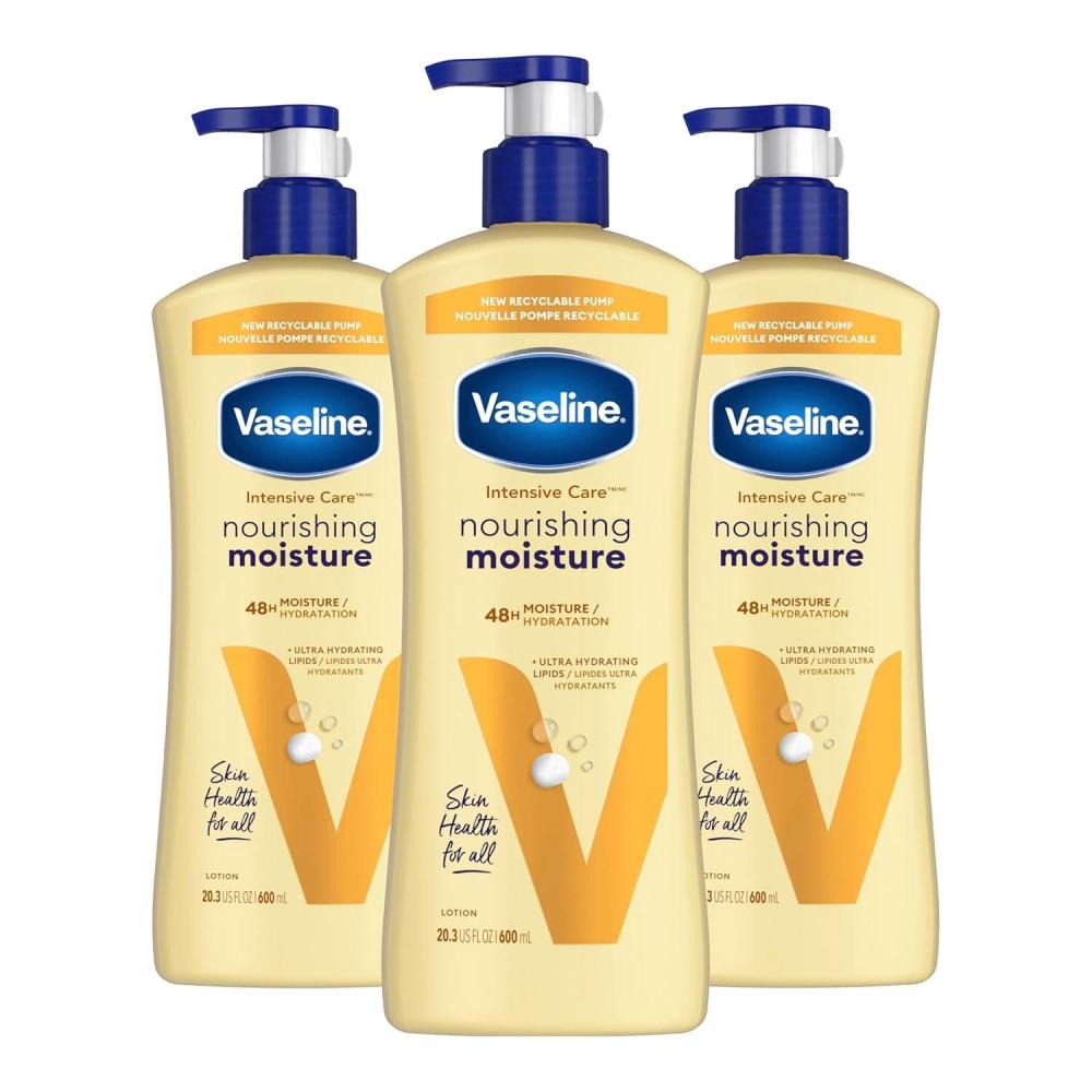 imageVaseline Intensive Care Nourishing Moisture Body Lotion 3 Pk Made with UltraHydrating Lipids  Pure Oat Extract for Dry Skin for Nourished HealthyLooking Skin 203 oz203 Fl Oz Pack of 3