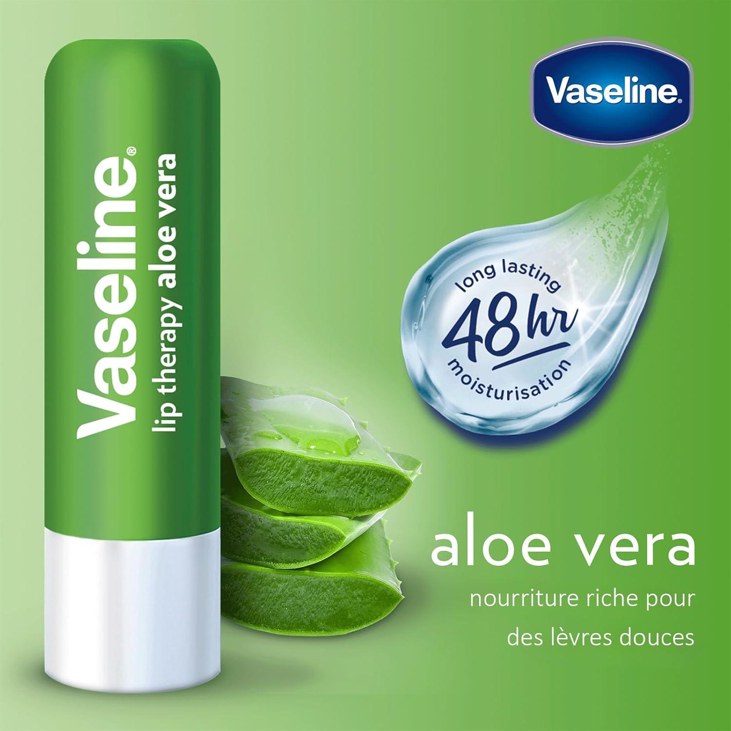 imageVaseline Lip Therapy Aloe Vera Baume lvres teint Rouge lvres laloe vera et la vitamine E Aloe Vera 2 x 48gAloe Vera 3 x 4 8g