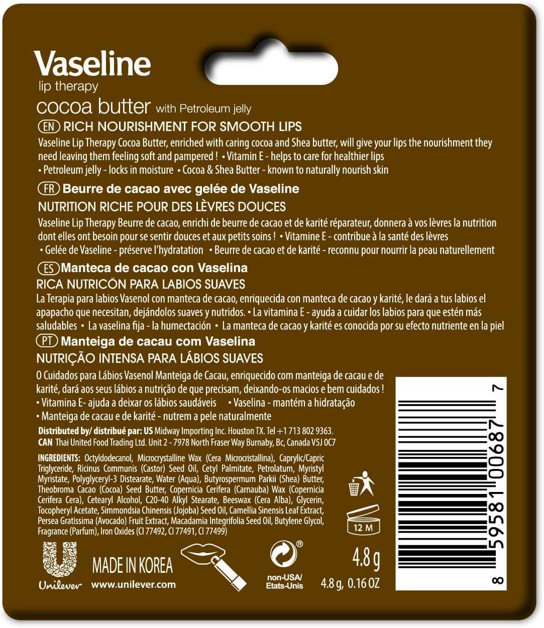 imageVaseline Lip Therapy Cocoa Butter Baume lvres teint au beurre de cacao et karit 1 x 48gRose