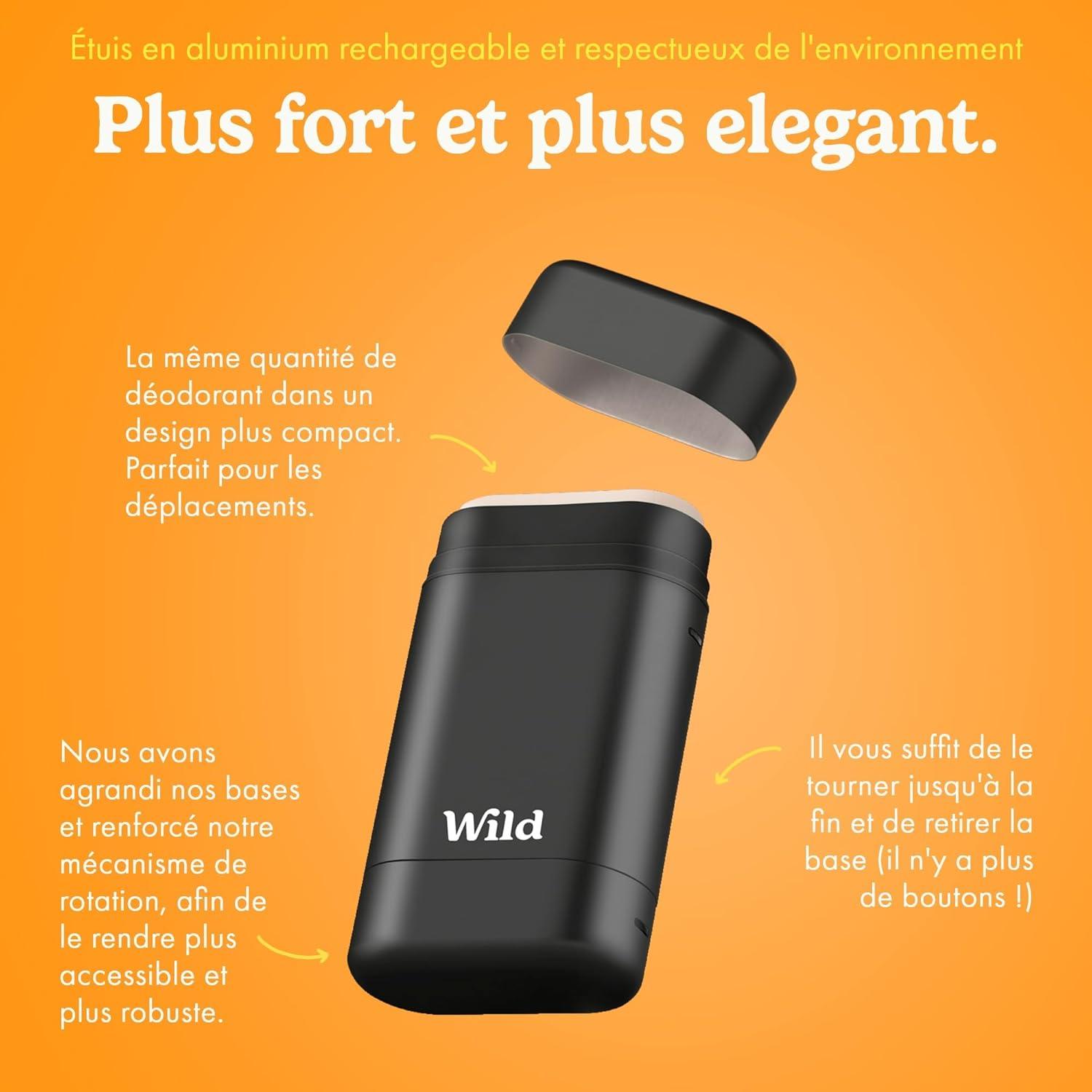 imageWild Dodorant Naturel Rechargeable Sans Aluminium Etui Noir avec Lot Vari de Recharge 3 x 40g Comprend Fresh Cotton ampamp Sea Salt Ocean Mist et Thunderstorm Vgan
