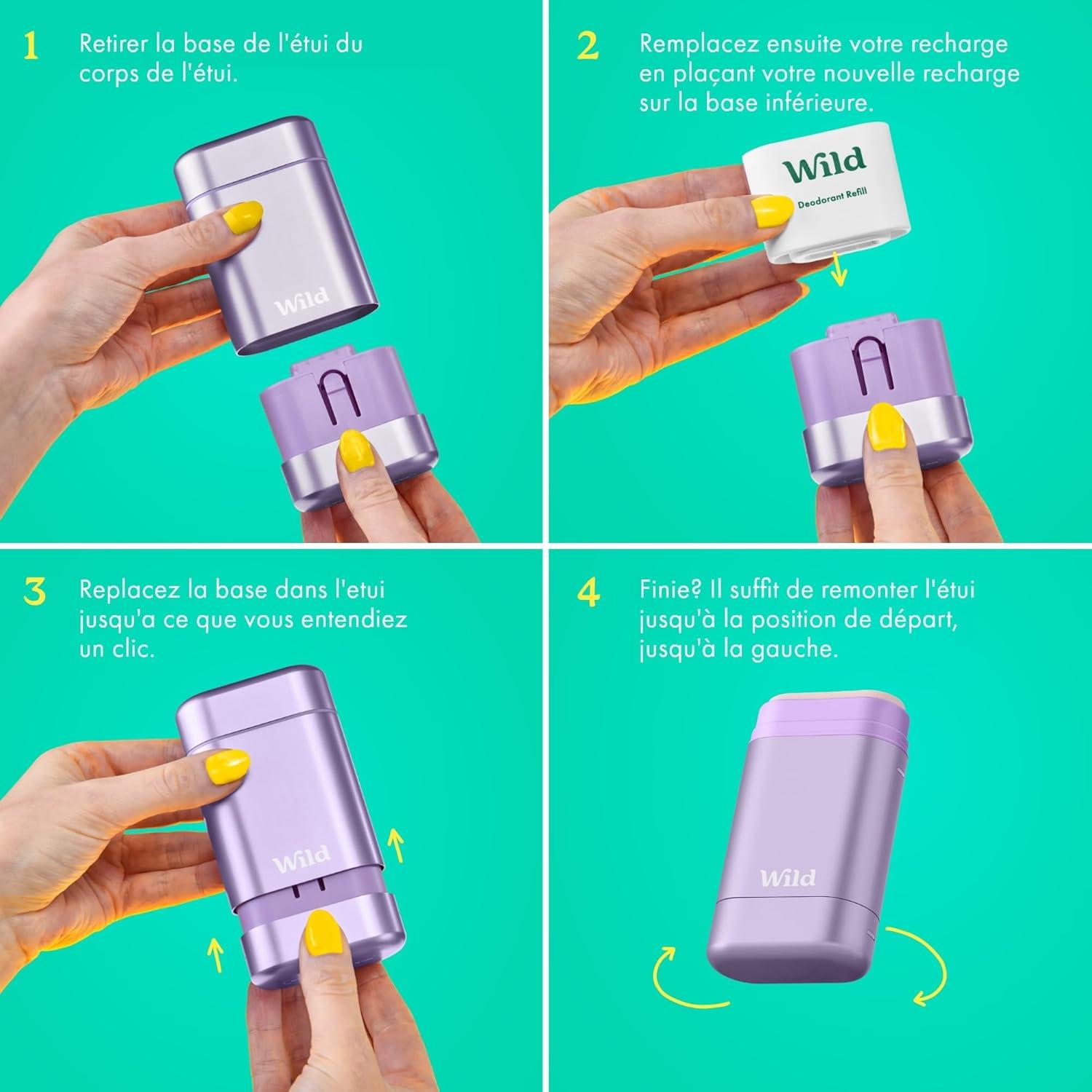 imageWild Dodorant Naturel Rechargeable Trio de recharges Fresh Cotton ampamp Sea Salt Sans Aluminium Vgan ampamp Ecologique Protection longue dure Ingredients Naturels 3 lots de recharges de 40gPropre Lot Vari de Recharge