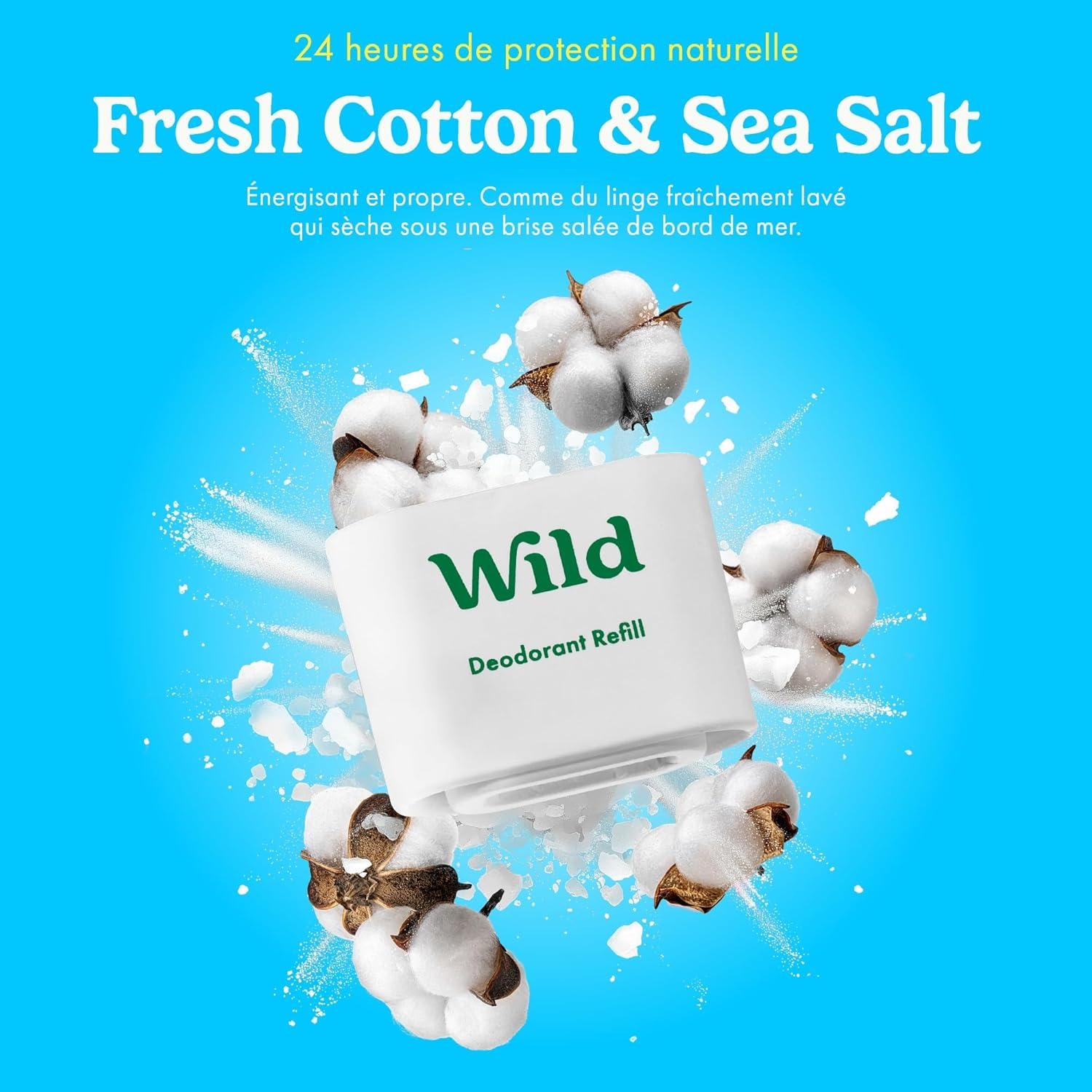 imageWild Dodorant Naturel Rechargeable Trio de recharges Fresh Cotton ampamp Sea Salt Sans Aluminium Vgan ampamp Ecologique Protection longue dure Ingredients Naturels 3 lots de recharges de 40gFrache Lot Vari de Recharge