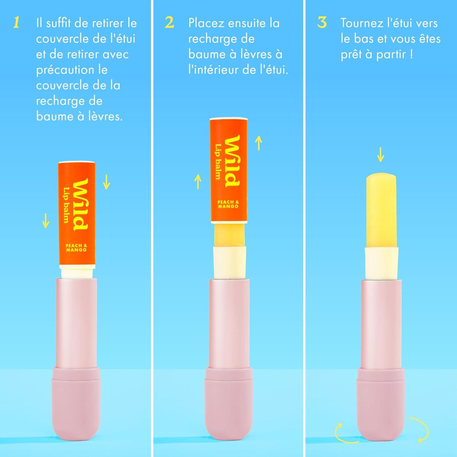 imageWild Baume Lvres Naturel Rechargeable Lot de 3 Recharges de Baume Lvres aux Parfums Diffrents Passionfruit Swirl Original et Coconut ampamp Vanilla Sans Cire DAbeilleLot catgorie Fruit