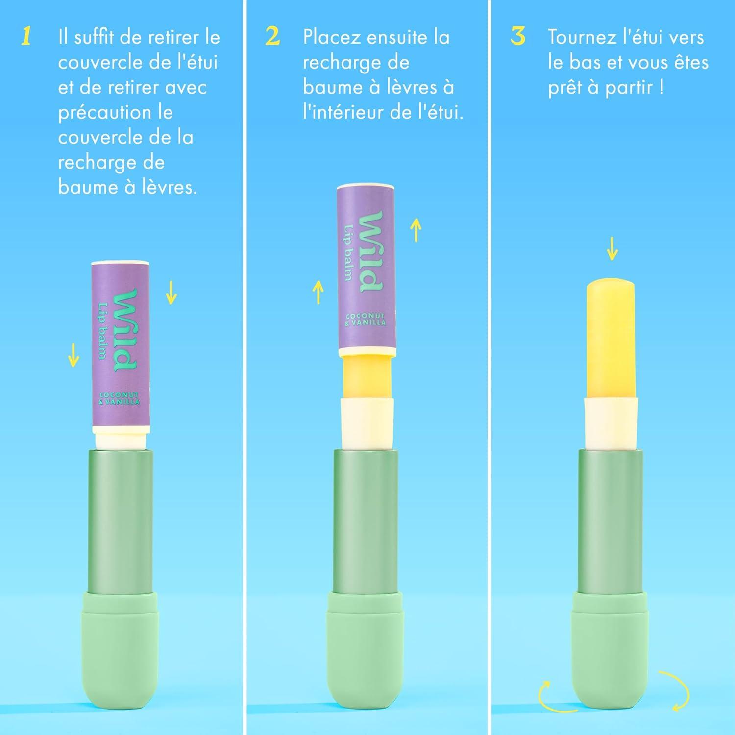 imageWild Baume Lvres Naturel Rechargeable Lot de 3 Recharges de Baume Lvres aux Parfums Diffrents Passionfruit Swirl Original et Coconut ampamp Vanilla Sans Cire DAbeilleTropical Lot Vari de Recharge