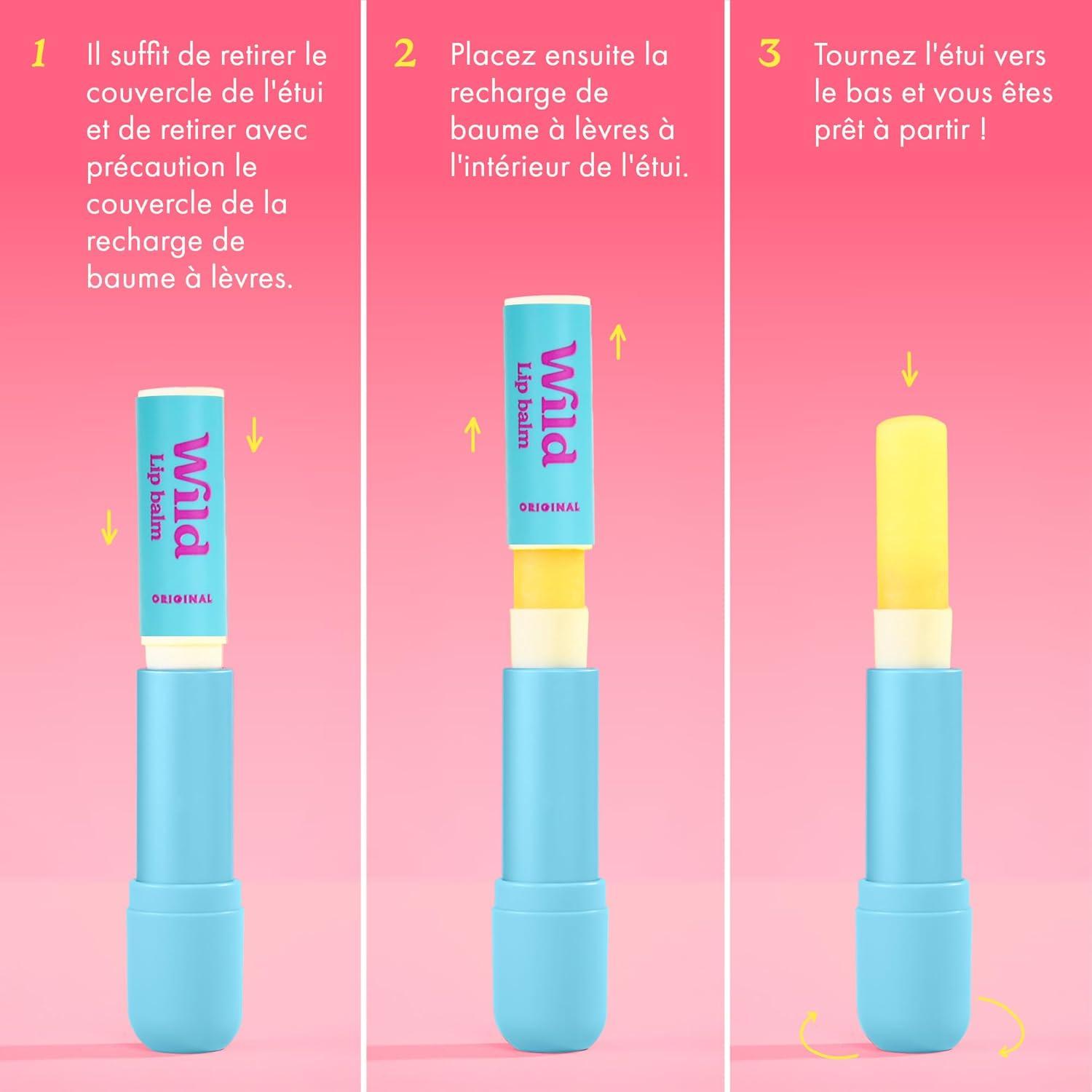 imageWild Baume Lvres Naturel Rechargeable Lot de 3 Recharges de Baume Lvres aux Parfums Diffrents Passionfruit Swirl Original et Coconut ampamp Vanilla Sans Cire DAbeilleLot catgorie Classique