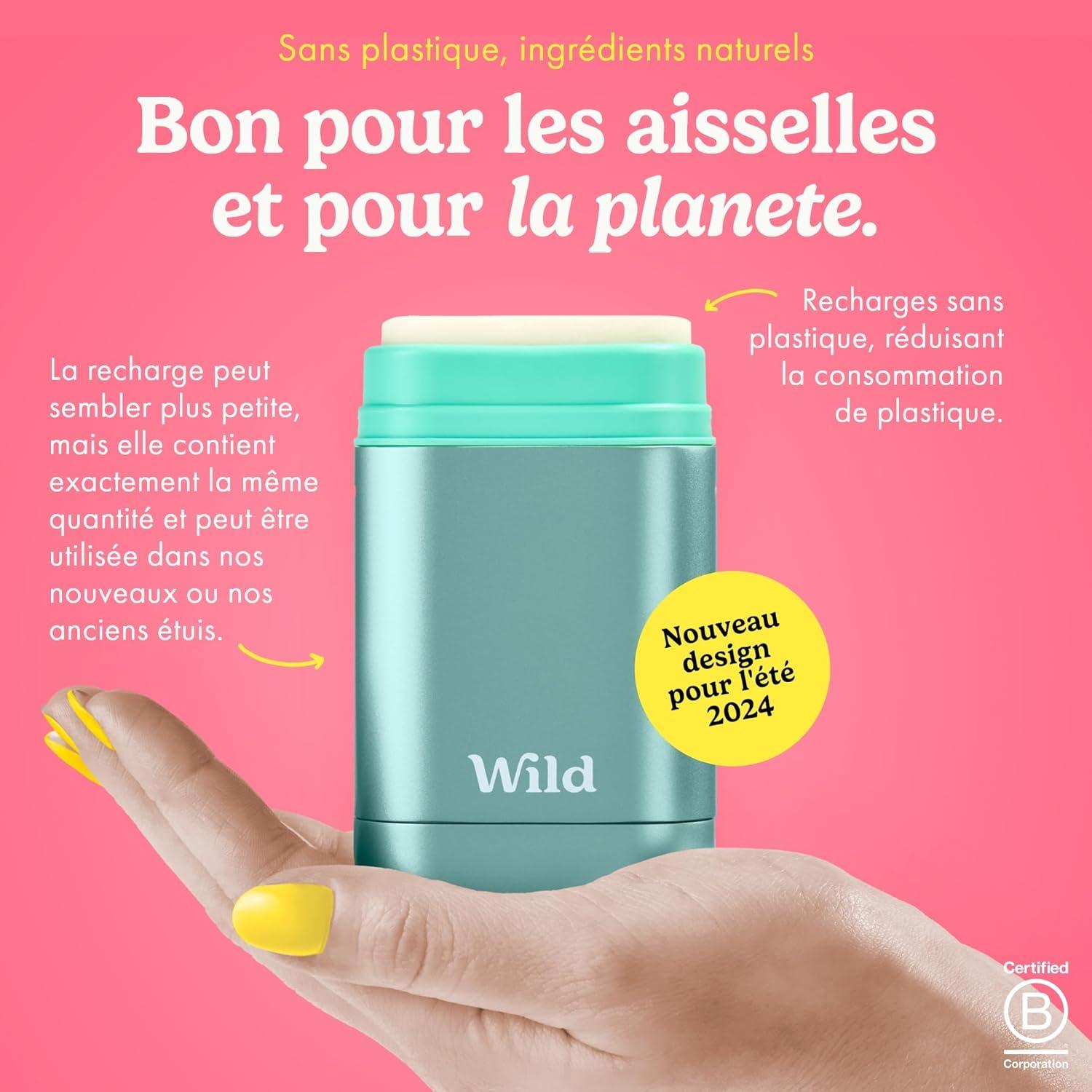 imageWild Kit de Dmarrage Dodorant Rechargeable Naturel avec tui Aqua et Recharge Parfume Pink Grapefruit ampamp Lime 40g Sans Aluminium Protection Longue Dure VganFrache Lot Vari de Recharge