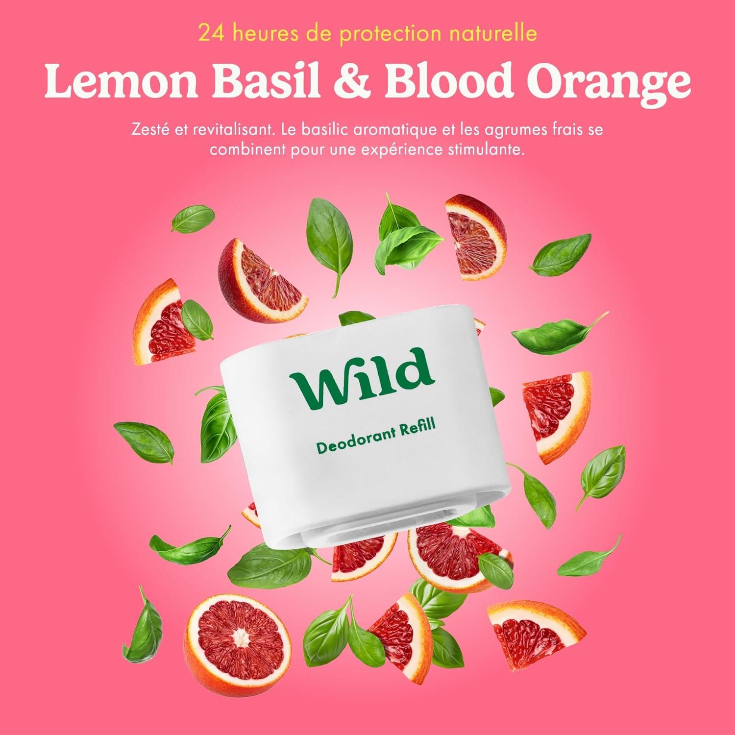 imageWild Kit de Dmarrage Dodorant Rechargeable Naturel avec tui Aqua et Recharge Parfume Pink Grapefruit ampamp Lime 40g Sans Aluminium Protection Longue Dure VganLemon Basil Blood Orange