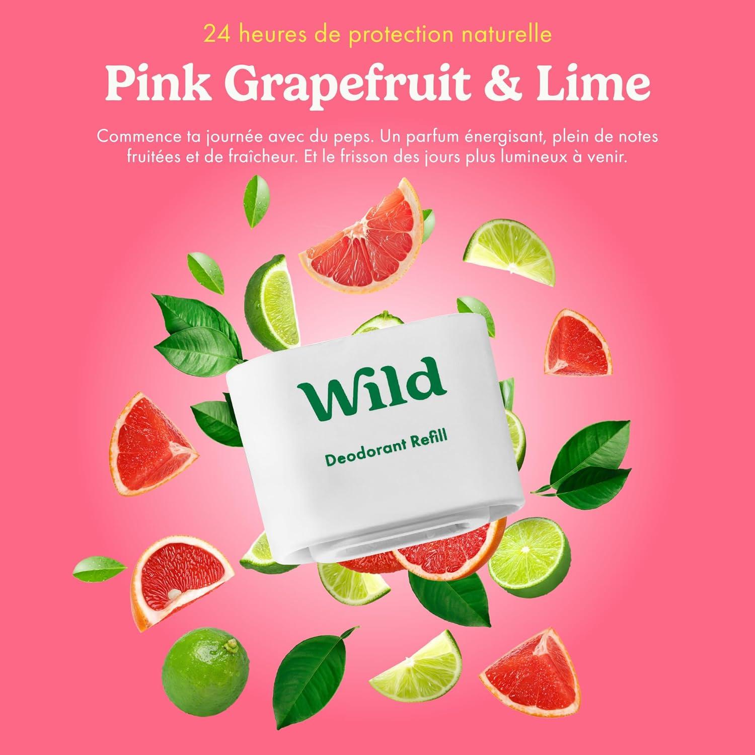 imageWild Kit de Dmarrage Dodorant Rechargeable Naturel avec tui Aqua et Recharge Parfume Pink Grapefruit ampamp Lime 40g Sans Aluminium Protection Longue Dure VganPink Grapefruit Lime