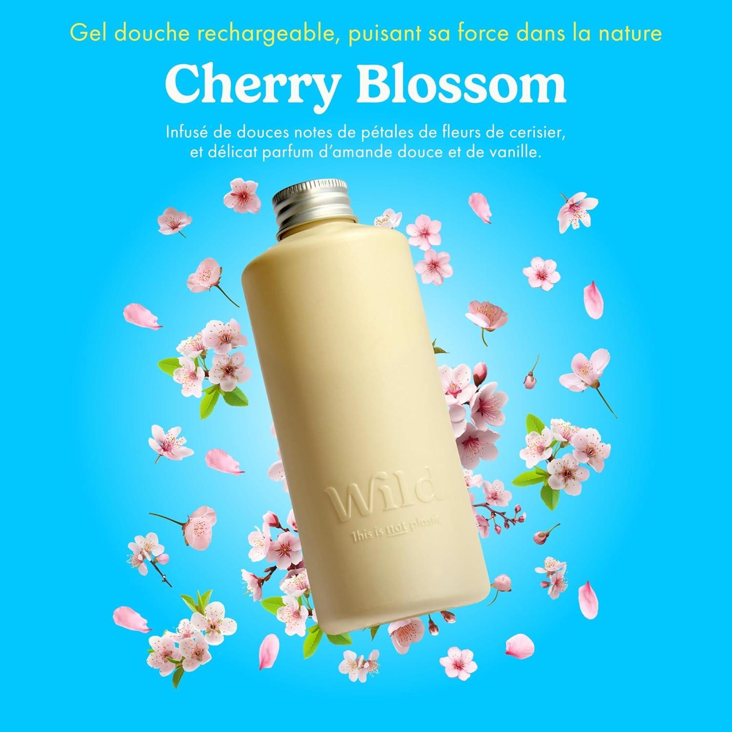 imageWild Lot de Gels Douche Naturels Rechargeables Comprend un tui en Aluminium Imprim Abeille ampamp Lot de 3 Recharges de Gel Douche aux Parfums Diffrents Honey ampamp Almond Fresh Cotton ampamp Cherry Blossom
