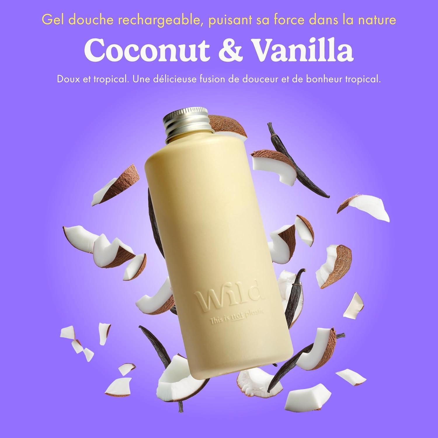imageWild Lot de Gels Douche Naturels Rechargeables Comprend un tui en Aluminium Noir et Lot de 3 Recharges de Gel Douche aux Parfums Diffrents Coconut ampamp Vanilla Fresh Cotton et Energise
