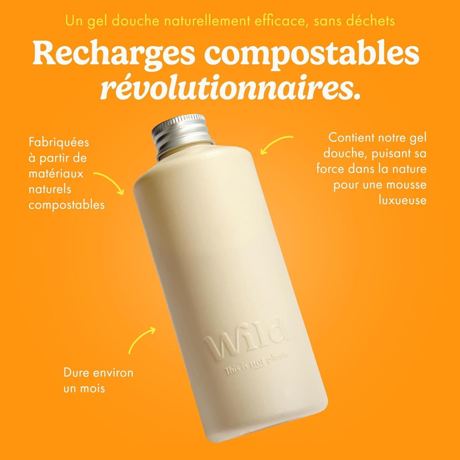 imageWild Lot de Gels Douche Naturels Rechargeables Comprend un tui en Aluminium Noir et Lot de 3 Recharges de Gel Douche aux Parfums Diffrents Coconut ampamp Vanilla Fresh Cotton et Energise