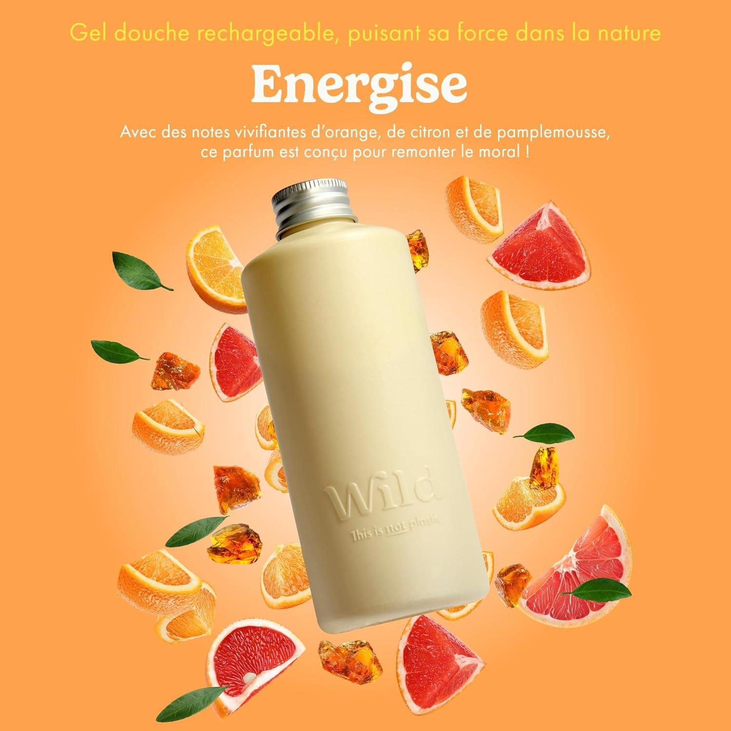 imageWild Lot de Gels Douche Naturels Rechargeables Comprend un tui en Aluminium Noir et Lot de 3 Recharges de Gel Douche aux Parfums Diffrents Coconut ampamp Vanilla Fresh Cotton et Energise