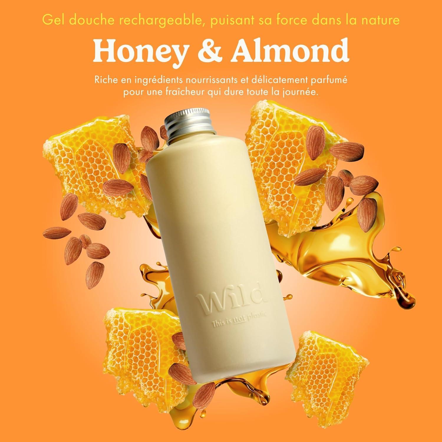 imageWild Lot de Gels Douche Naturels Rechargeables Comprend un tui en Aluminium Rose et Lot de 3 Recharges de Gel Douche aux Parfums Diffrents Honey ampamp Almond Amber ampamp Oud et Santorini Sunset