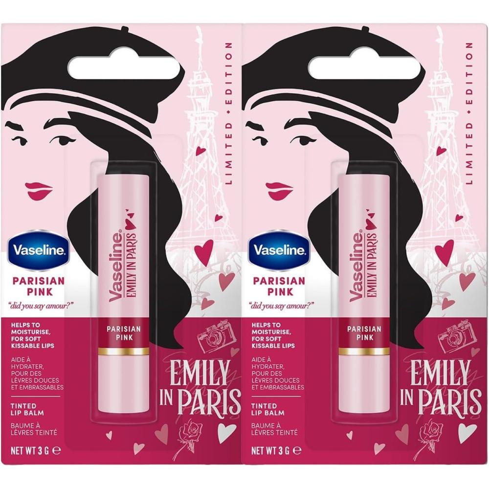 imageVaseline x Emily in Paris Parisian Pink Baume lvres teint Stick dition Limite Lot de 3 Parisian PinkPink