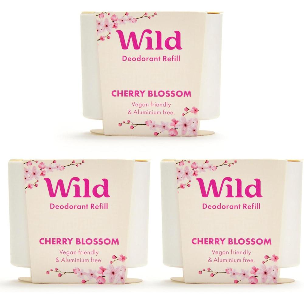 imageWild Dodorant Naturel Rechargeable Trio de recharges Fresh Cotton ampamp Sea Salt Sans Aluminium Vgan ampamp Ecologique Protection longue dure Ingredients Naturels 3 lots de recharges de 40gCherry Blossom