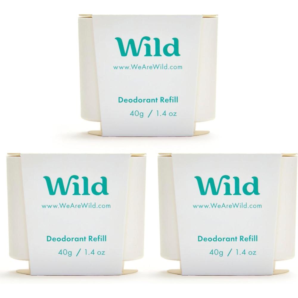 imageWild Dodorant Naturel Rechargeable Trio de recharges Fresh Cotton ampamp Sea Salt Sans Aluminium Vgan ampamp Ecologique Protection longue dure Ingredients Naturels 3 lots de recharges de 40gFresh Cotton Sea Salt