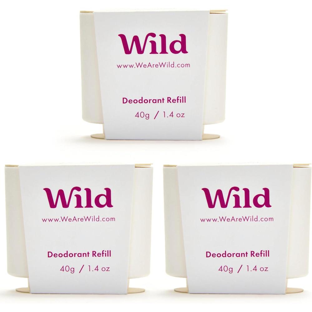 imageWild Dodorant Naturel Rechargeable Trio de recharges Fresh Cotton ampamp Sea Salt Sans Aluminium Vgan ampamp Ecologique Protection longue dure Ingredients Naturels 3 lots de recharges de 40gCoconut Vanilla