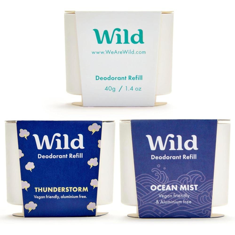 imageWild Dodorant Naturel Rechargeable Trio de recharges Fresh Cotton ampamp Sea Salt Sans Aluminium Vgan ampamp Ecologique Protection longue dure Ingredients Naturels 3 lots de recharges de 40gPropre Lot Vari de Recharge