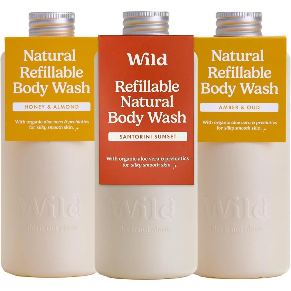 imageWild Gel Douche Naturel Rechargeable 300ml Lot de 3 Gels Douche Rechargeables aux Parfums Diffrents Coconut ampamp Vanilla Fresh Cotton et EnergiseLot catgorie Tropical