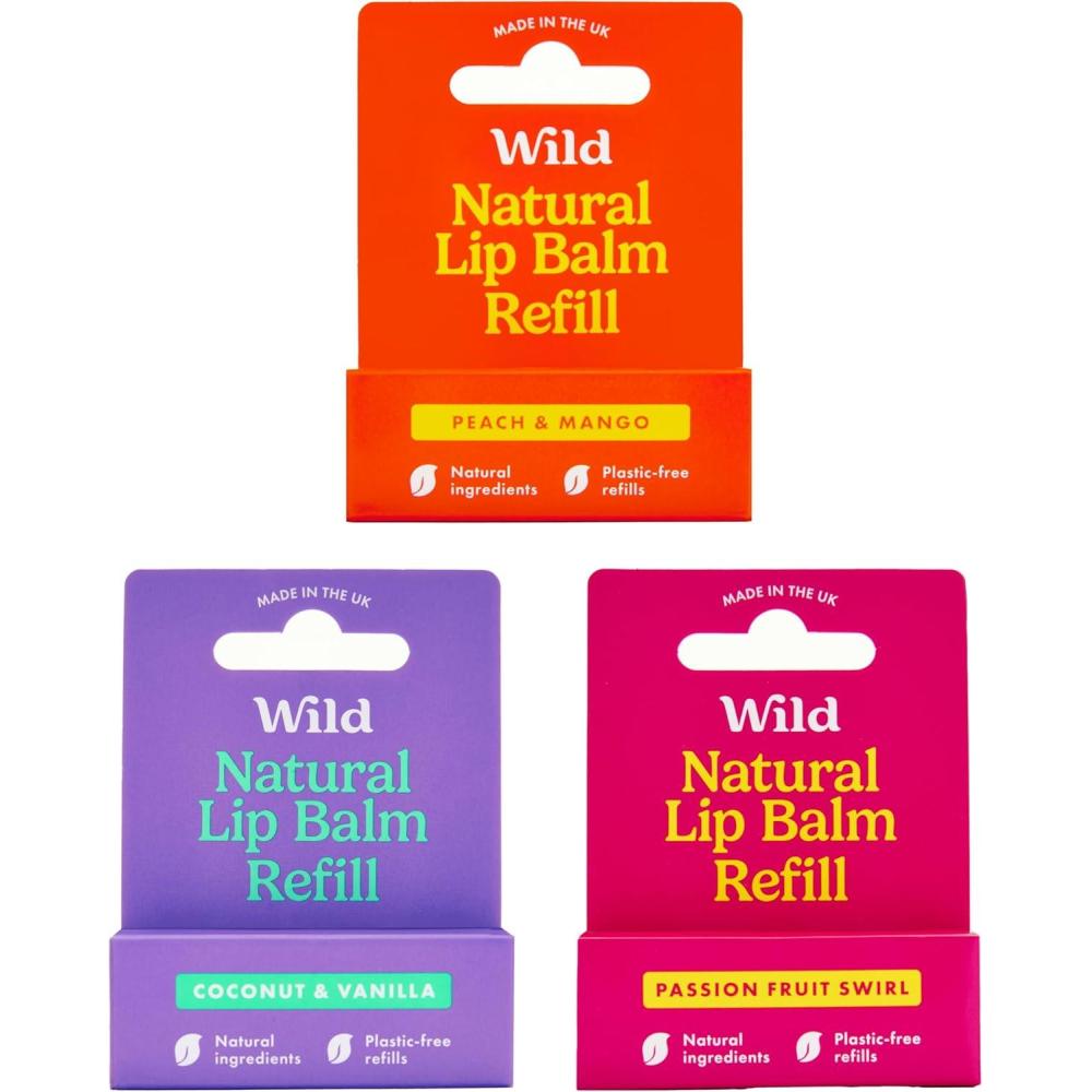 imageWild Baume Lvres Naturel Rechargeable Lot de 3 Recharges de Baume Lvres aux Parfums Diffrents Passionfruit Swirl Original et Coconut ampamp Vanilla Sans Cire DAbeilleLot catgorie Fruit
