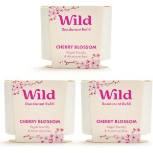 Wild – Déodorant Naturel Rechargeable – Trio de recharges Fresh Cotton & Sea Salt – Sans Aluminium – Végan & Ecologique – Protection longue durée – Ingredients Naturels – 3 lots de recharges de 40g(Cherry Blossom)