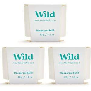 Wild – Déodorant Naturel Rechargeable – Trio de recharges Fresh Cotton & Sea Salt – Sans Aluminium – Végan & Ecologique – Protection longue durée – Ingredients Naturels – 3 lots de recharges de 40g(Fresh Cotton & Sea Salt)
