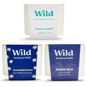 Wild – Déodorant Naturel Rechargeable – Trio de recharges Fresh Cotton & Sea Salt – Sans Aluminium – Végan & Ecologique – Protection longue durée – Ingredients Naturels – 3 lots de recharges de 40g(Propre Lot Varié de Recharge)