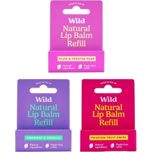 Wild Baume à Lèvres Naturel Rechargeable – Lot de 3 Recharges de Baume à Lèvres aux Parfums Différents – Passionfruit Swirl, Original et Coconut & Vanilla – Sans Cire D&rsquo;Abeille(Tropical Lot Varié de Recharge)