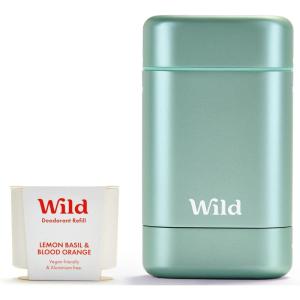 Wild Kit de Démarrage Déodorant Rechargeable Naturel avec Étui Aqua et Recharge Parfumée Pink Grapefruit & Lime (40g) – Sans Aluminium – Protection Longue Durée – Végan(Lemon Basil & Blood Orange)
